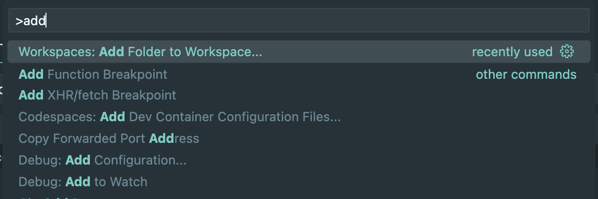 select the Workspaces: Add Folder to Workspace...