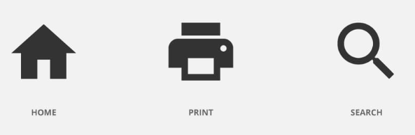 home, print, and search icons