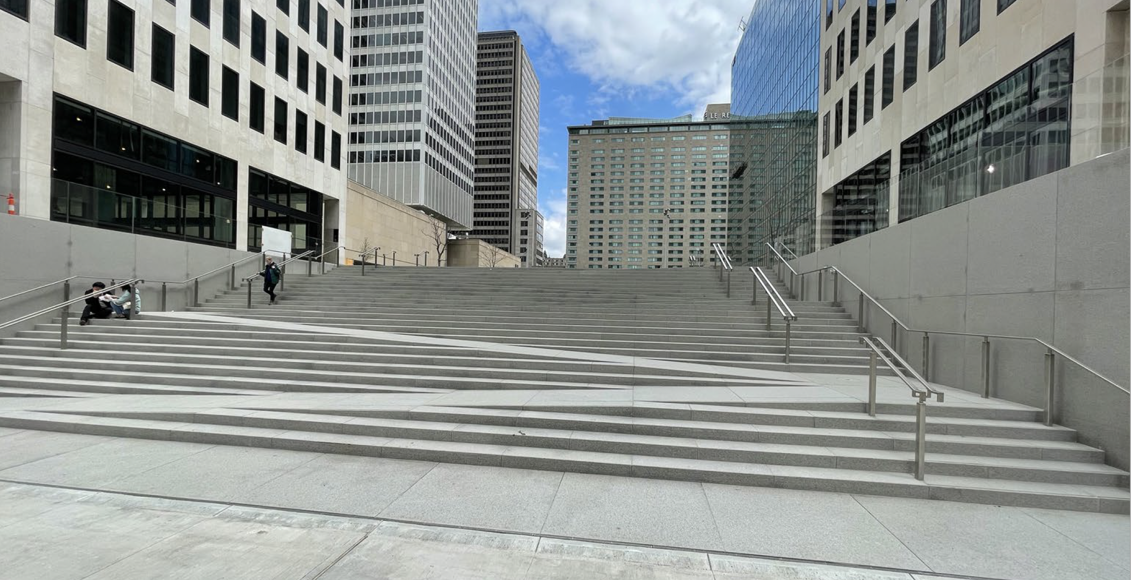 Artful outdoor stairs that fail to provide easy access for users with disabilities